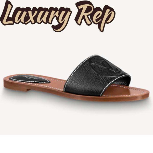 Replica Louis Vuitton LV Women Lock It Flat Mule Black Grained Calf Leather