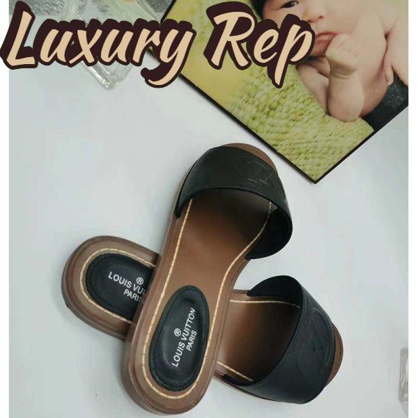 Replica Louis Vuitton LV Women Lock It Flat Mule Black Grained Calf Leather 4