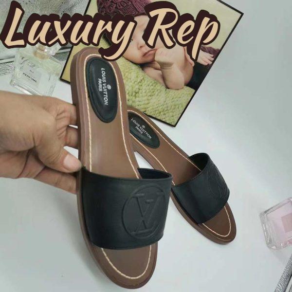 Replica Louis Vuitton LV Women Lock It Flat Mule Black Grained Calf Leather 5