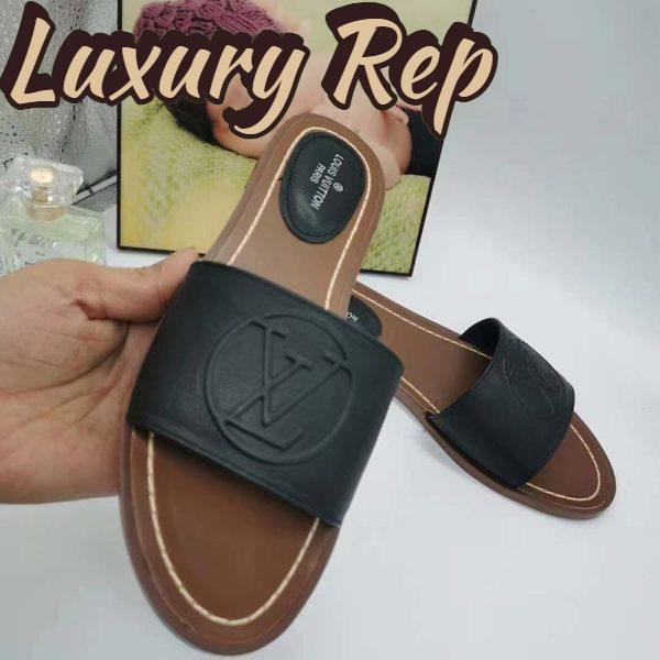 Replica Louis Vuitton LV Women Lock It Flat Mule Black Grained Calf Leather 6