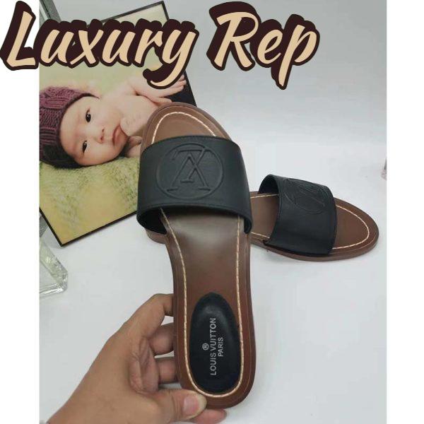Replica Louis Vuitton LV Women Lock It Flat Mule Black Grained Calf Leather 7