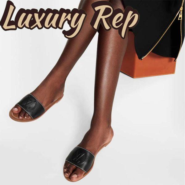 Replica Louis Vuitton LV Women Lock It Flat Mule Black Grained Calf Leather 9