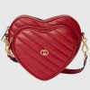 Replica Gucci Women GG Interlocking G Mini Heart Shoulder Bag Red Diagonal Matelassé Leather