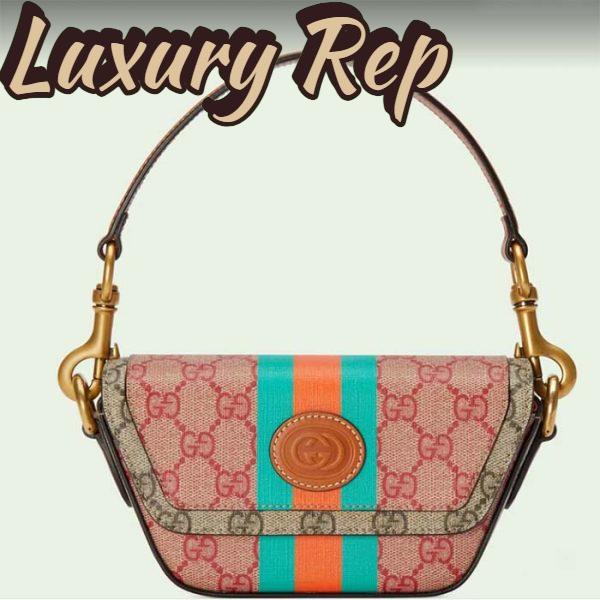 Replica Gucci Unisex GG Top Handle Mini Bag Web Pink GG Supreme Canvas
