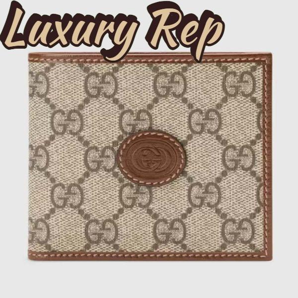 Replica Gucci Unisex GG Wallet Interlocking G Beige Ebony GG Supreme Fabric