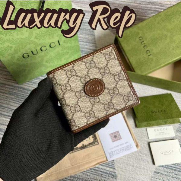 Replica Gucci Unisex GG Wallet Interlocking G Beige Ebony GG Supreme Fabric 4
