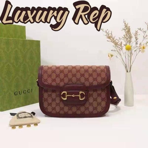 Replica Gucci Unisex Gucci Horsebit 1955 Small Bag Beige and Burgundy Original GG Canvas 3