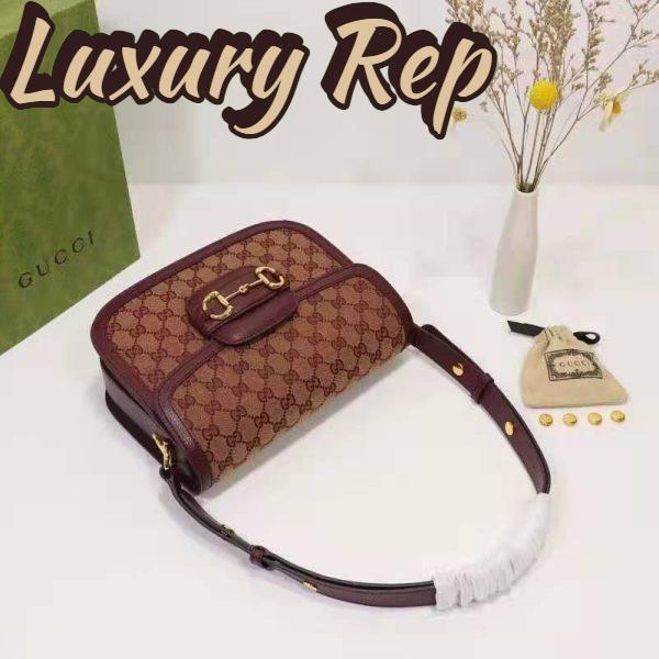 Replica Gucci Unisex Gucci Horsebit 1955 Small Bag Beige and Burgundy Original GG Canvas 5