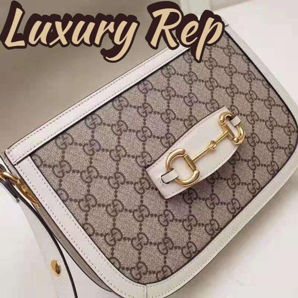 Replica Gucci Unisex Gucci Horsebit 1955 Small Shoulder Bag Beige Ebony GG Supreme Canvas 5