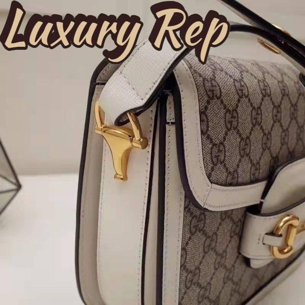 Replica Gucci Unisex Gucci Horsebit 1955 Small Shoulder Bag Beige Ebony GG Supreme Canvas 10