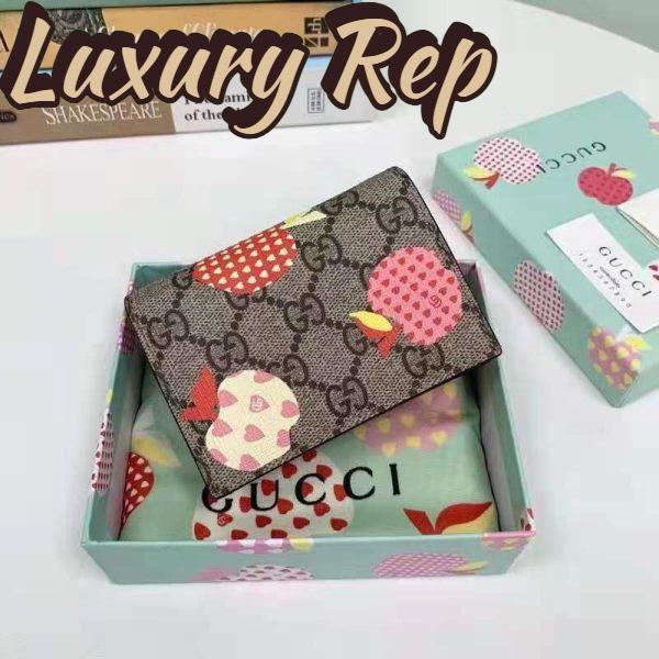Replica Gucci Unisex Gucci Les Pommes Card Case Wallet Beige Brown Ebony GG Supreme Canvas 3
