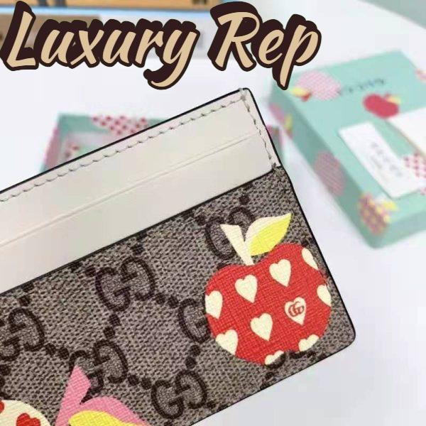 Replica Gucci Unisex Gucci Les Pommes Card Case Wallet Beige Ebony GG Supreme Canvas 8