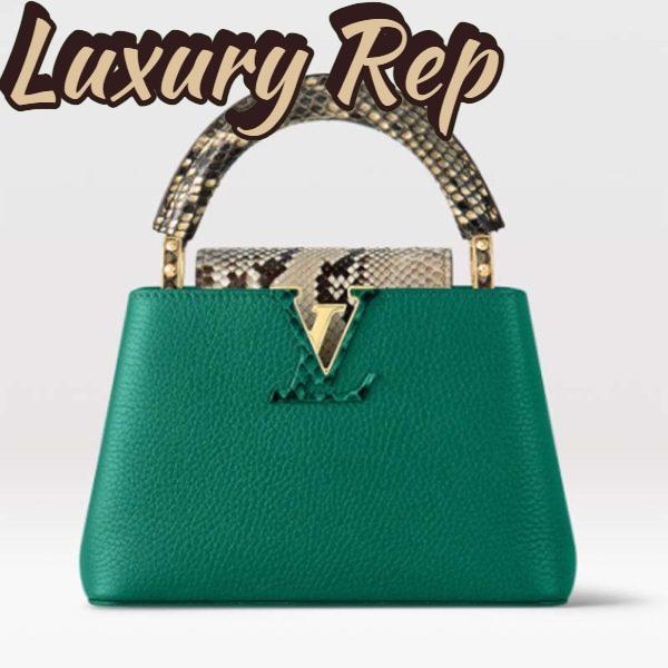 Replica Louis Vuitton LV Women Capucines Mini Handbag Emeraude Green Taurillon Leather Python Skin