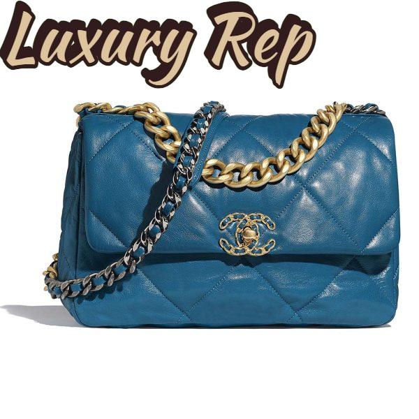 Replica Chanel Women 19 Large Flap Bag in Goatskin Leather-Blue 2