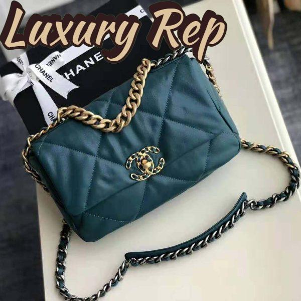 Replica Chanel Women 19 Large Flap Bag in Goatskin Leather-Blue 3