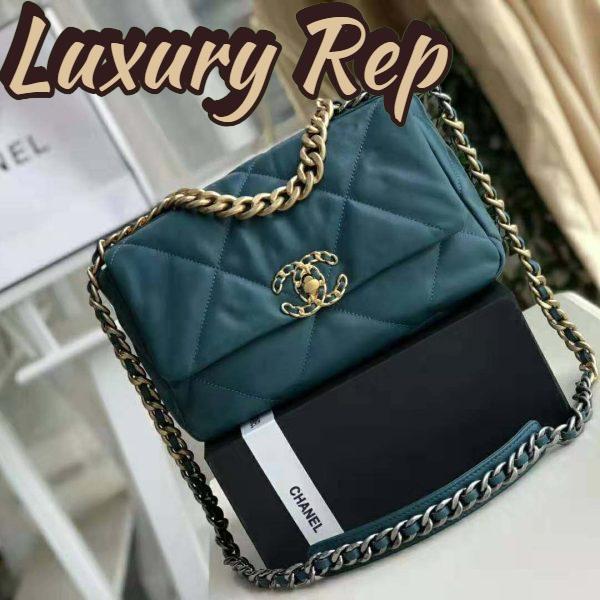 Replica Chanel Women 19 Large Flap Bag in Goatskin Leather-Blue 4