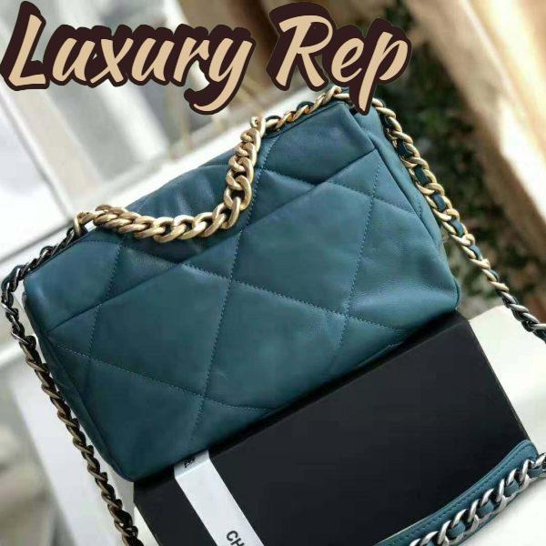 Replica Chanel Women 19 Large Flap Bag in Goatskin Leather-Blue 5