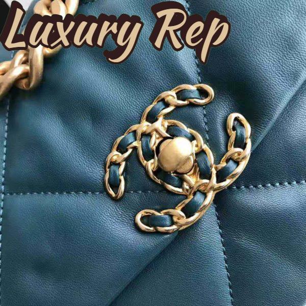 Replica Chanel Women 19 Large Flap Bag in Goatskin Leather-Blue 6