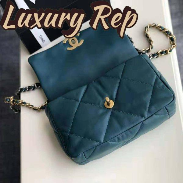 Replica Chanel Women 19 Large Flap Bag in Goatskin Leather-Blue 8