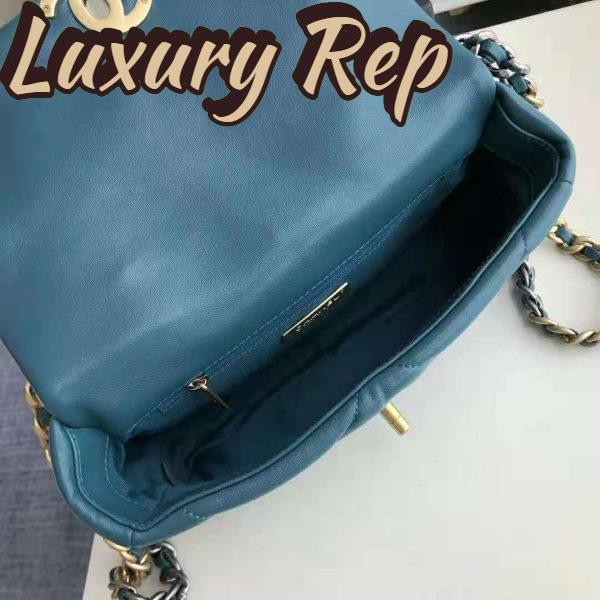Replica Chanel Women 19 Large Flap Bag in Goatskin Leather-Blue 9