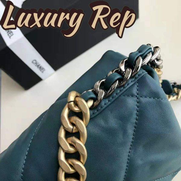 Replica Chanel Women 19 Large Flap Bag in Goatskin Leather-Blue 10