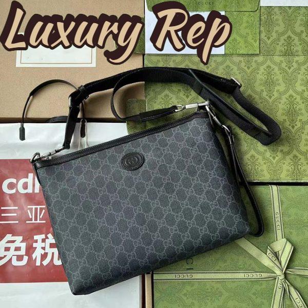 Replica Gucci Unisex Messenger Bag Interlocking G Black GG Supreme Canvas Black Leather 3