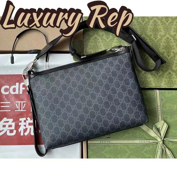 Replica Gucci Unisex Messenger Bag Interlocking G Black GG Supreme Canvas Black Leather 4