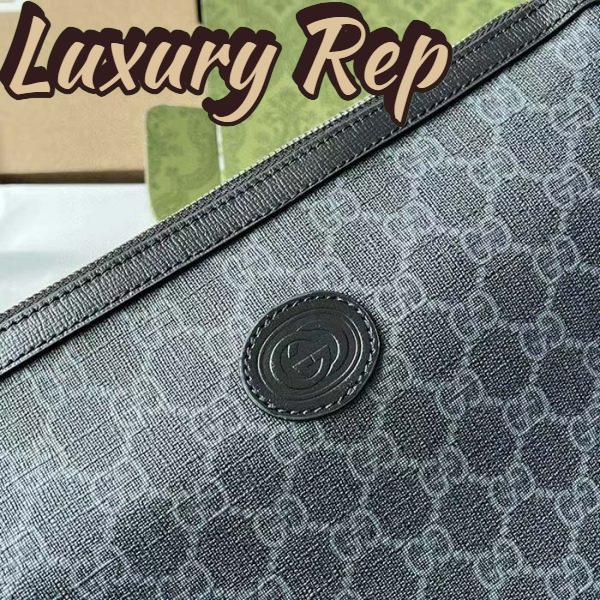 Replica Gucci Unisex Messenger Bag Interlocking G Black GG Supreme Canvas Black Leather 7