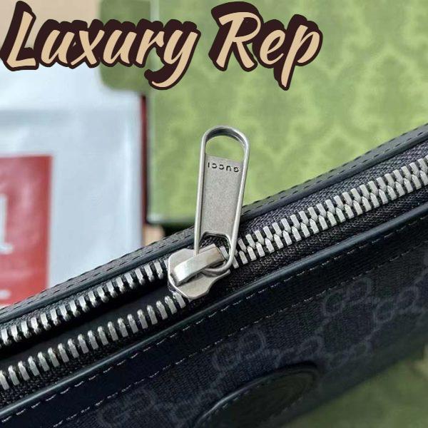 Replica Gucci Unisex Messenger Bag Interlocking G Black GG Supreme Canvas Black Leather 10