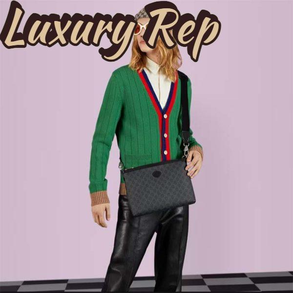 Replica Gucci Unisex Messenger Bag Interlocking G Black GG Supreme Canvas Black Leather 12