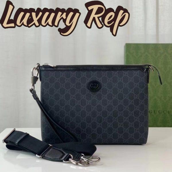 Replica Gucci Unisex Messenger Bag Interlocking G Black GG Supreme Canvas Leather Zip Closure 3