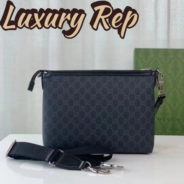 Replica Gucci Unisex Messenger Bag Interlocking G Black GG Supreme Canvas Leather Zip Closure 4