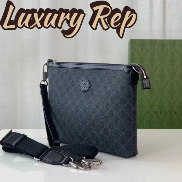 Replica Gucci Unisex Messenger Bag Interlocking G Black GG Supreme Canvas Leather Zip Closure 5