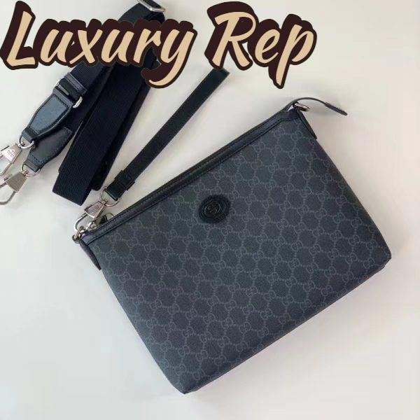 Replica Gucci Unisex Messenger Bag Interlocking G Black GG Supreme Canvas Leather Zip Closure 6