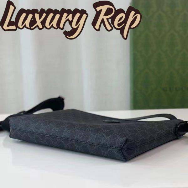 Replica Gucci Unisex Messenger Bag Interlocking G Black GG Supreme Canvas Leather Zip Closure 7