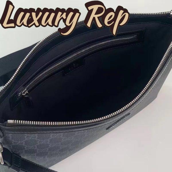 Replica Gucci Unisex Messenger Bag Interlocking G Black GG Supreme Canvas Leather Zip Closure 8
