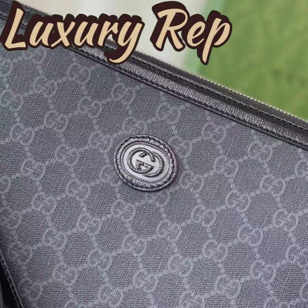 Replica Gucci Unisex Messenger Bag Interlocking G Black GG Supreme Canvas Leather Zip Closure 9