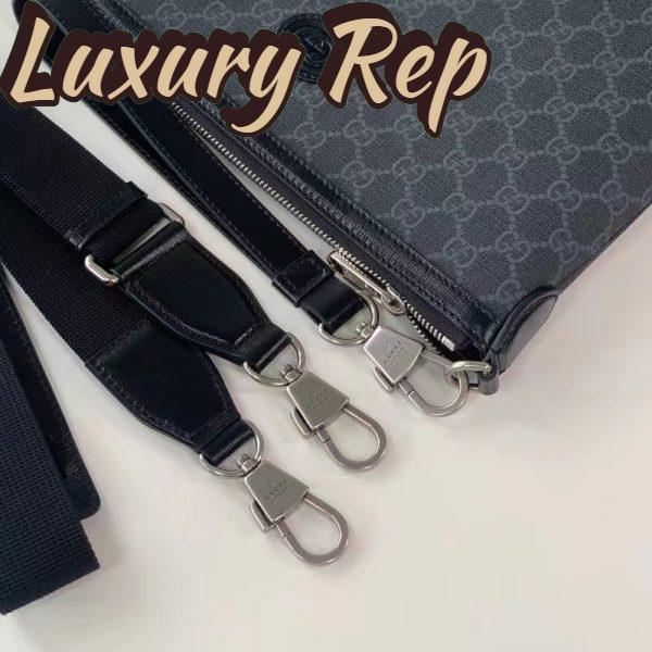 Replica Gucci Unisex Messenger Bag Interlocking G Black GG Supreme Canvas Leather Zip Closure 10
