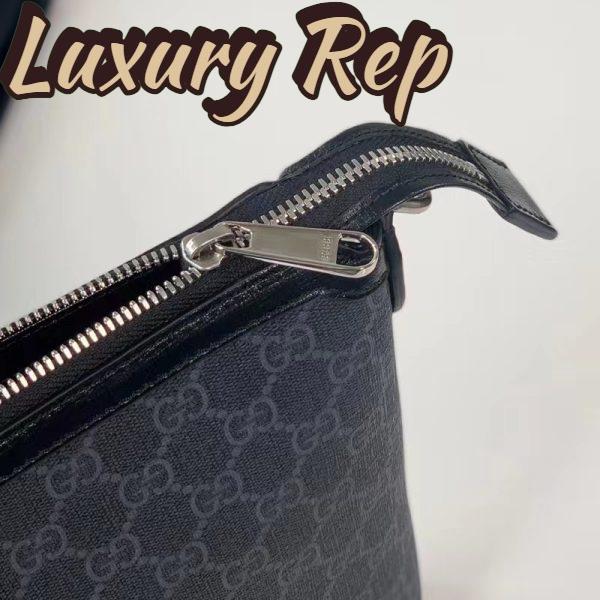Replica Gucci Unisex Messenger Bag Interlocking G Black GG Supreme Canvas Leather Zip Closure 11