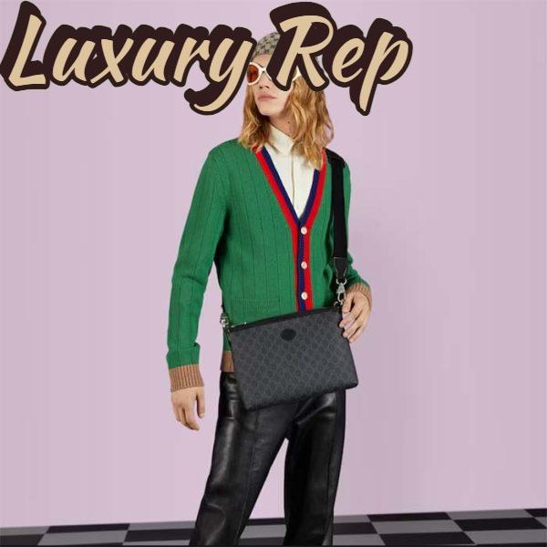 Replica Gucci Unisex Messenger Bag Interlocking G Black GG Supreme Canvas Leather Zip Closure 12
