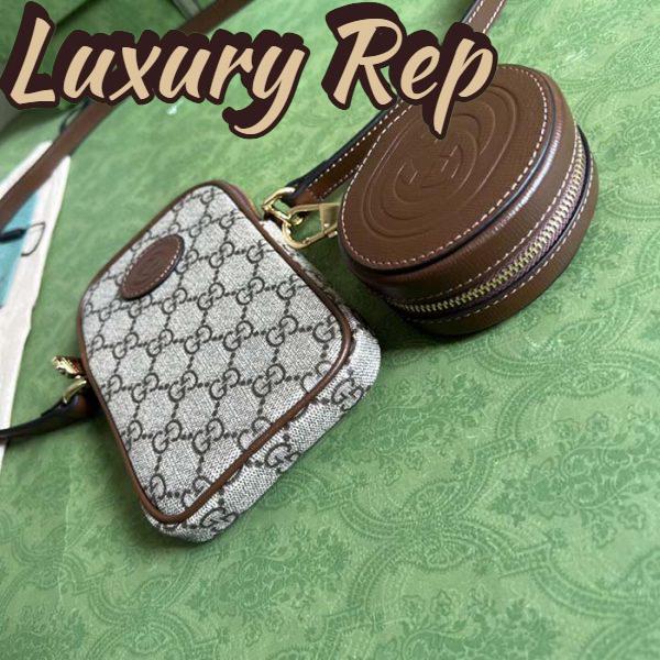 Replica Gucci Unisex Mini Bag Interlocking G Beige Ebony GG Supreme Canvas Brown Leather 4
