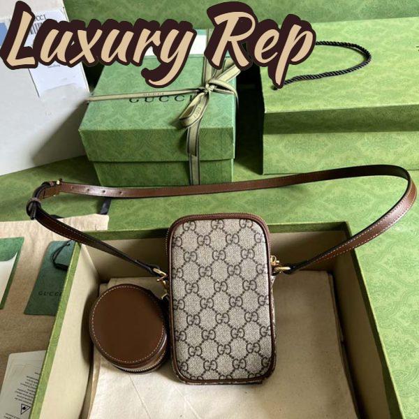Replica Gucci Unisex Mini Bag Interlocking G Beige Ebony GG Supreme Canvas Brown Leather 5