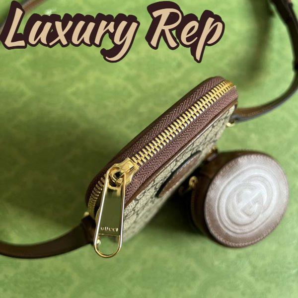 Replica Gucci Unisex Mini Bag Interlocking G Beige Ebony GG Supreme Canvas Brown Leather 6