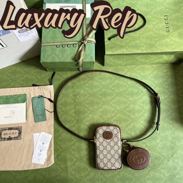 Replica Gucci Unisex Mini Bag Interlocking G Beige Ebony GG Supreme Canvas Brown Leather 7