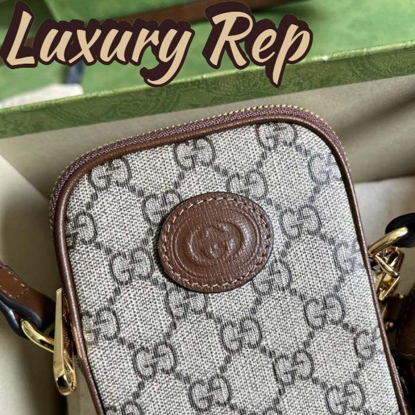 Replica Gucci Unisex Mini Bag Interlocking G Beige Ebony GG Supreme Canvas Brown Leather 8