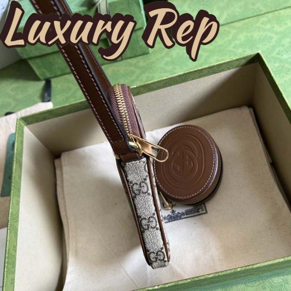 Replica Gucci Unisex Mini Bag Interlocking G Beige Ebony GG Supreme Canvas Brown Leather 9