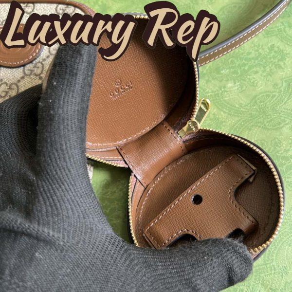 Replica Gucci Unisex Mini Bag Interlocking G Beige Ebony GG Supreme Canvas Brown Leather 10