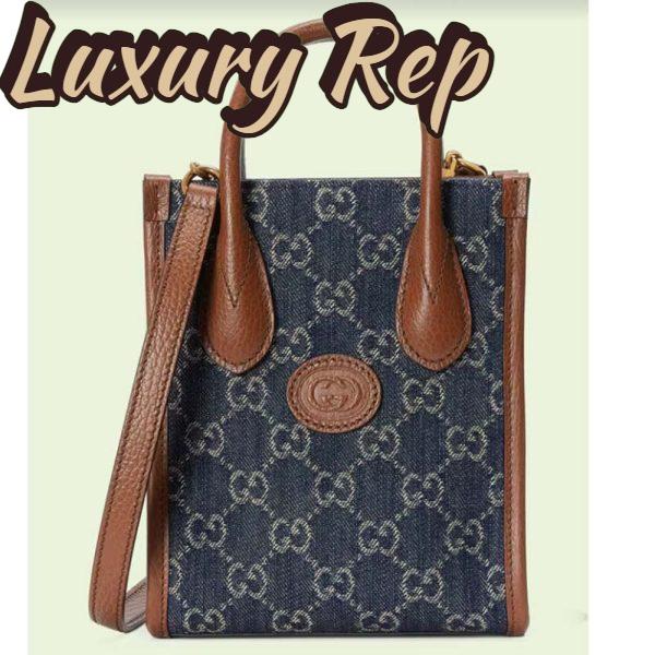 Replica Gucci Unisex Mini Tote Bag Interlocking G Blue Ivory GG Denim Jacquard 2