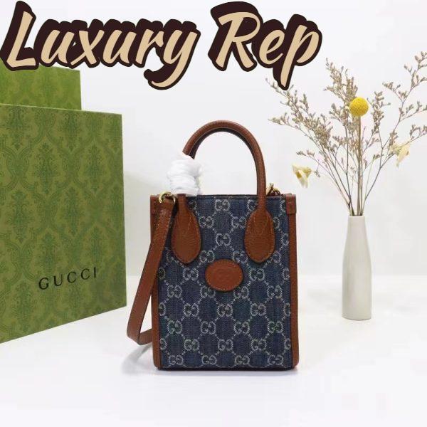 Replica Gucci Unisex Mini Tote Bag Interlocking G Blue Ivory GG Denim Jacquard 3