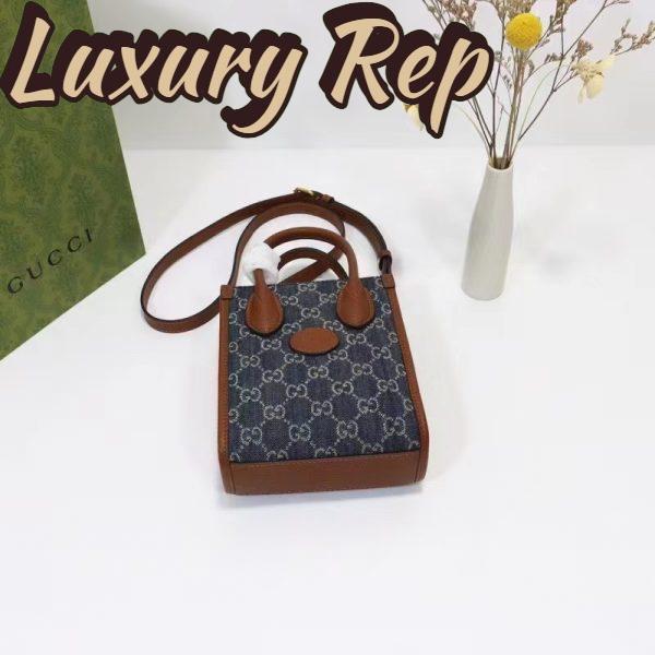Replica Gucci Unisex Mini Tote Bag Interlocking G Blue Ivory GG Denim Jacquard 4